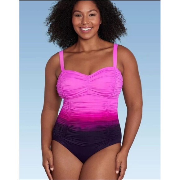 Aqua Green Shape + Style Women's One Piece Swimsuit UPF 50+ Swimwear - Picture 2 of 3